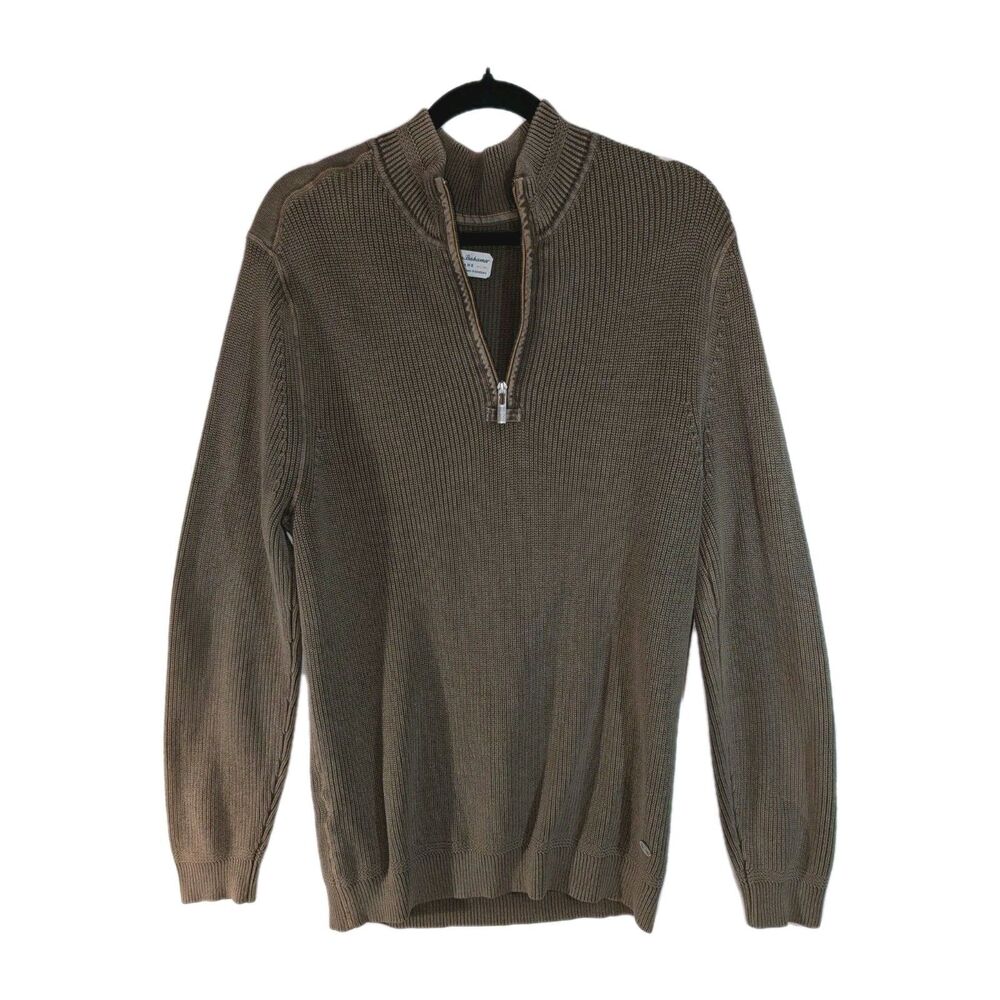 Tommy Bahama Sweater Men's Med East River Cotton Brown Long Sleeve Ribbed EUC